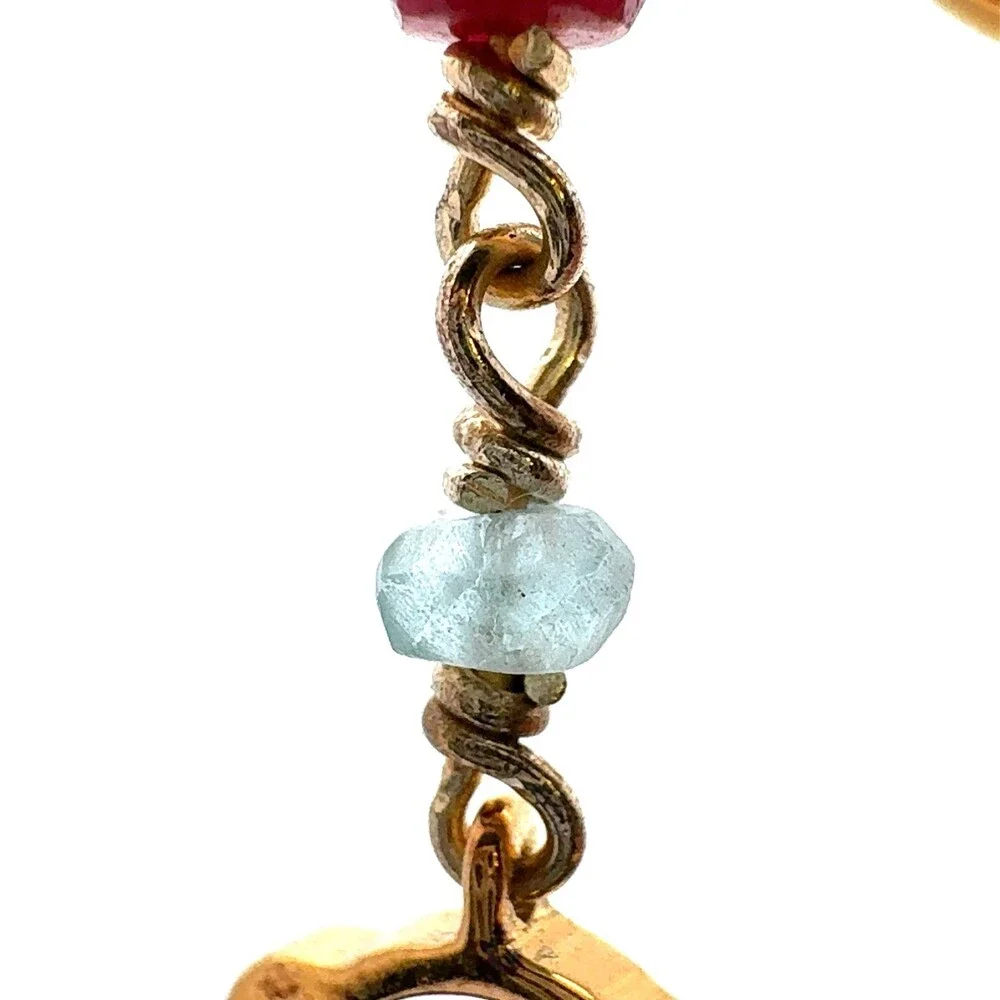 Designer TOUS 925 Sterling Silver Vermeil Aquamarine Amethyst Ruby Drop Earrings - Picture 10 of 12